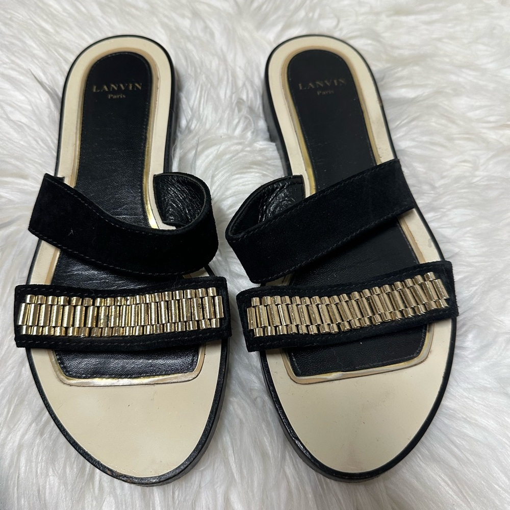 Lanvin Black flat chained sandals